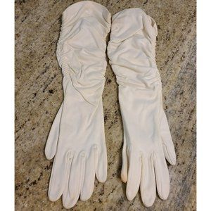 Vintage Elvette Royal Stretch Ruched 14.5" Formal Gloves Off-White. Ladies S/M